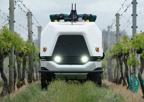 Robot driving in vineyard
